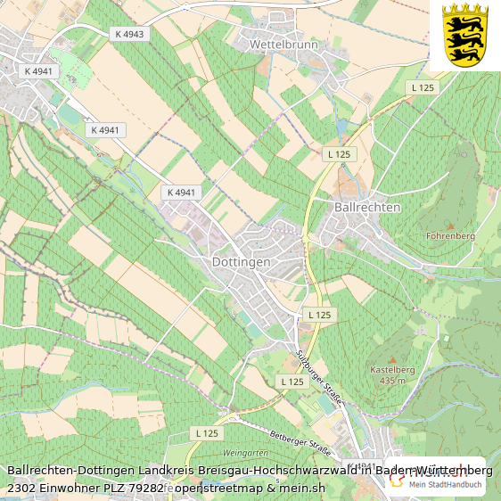 Ballrechten-Dottingen Landkreis Breisgau-Hochschwarzwald Lageplan © Openstreetmap Contributors Ballrechten-Dottingen Landstadt Lageplan